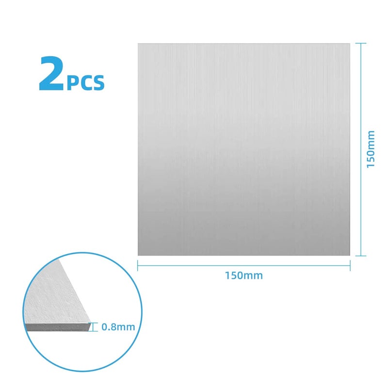 KANBI 2PCS 304 Stainless Steel Sheet Metal 15cm x 15cm x 0.8mm, Thickness 0.8mm, 304 Square Stainless Steel Plates for DIY Craft Model Repair Engraving Punching Drilling Cutting - Image 2